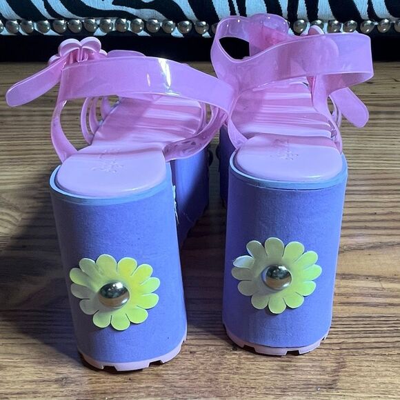 Sugar‎ Thrillz High Platform Pushin Daisies Jelly Shoes 3D Flowers Sz 8 - Picture 6 of 9